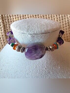 Artisan Made Amethyst Bead Wire Wrap Bracelet.